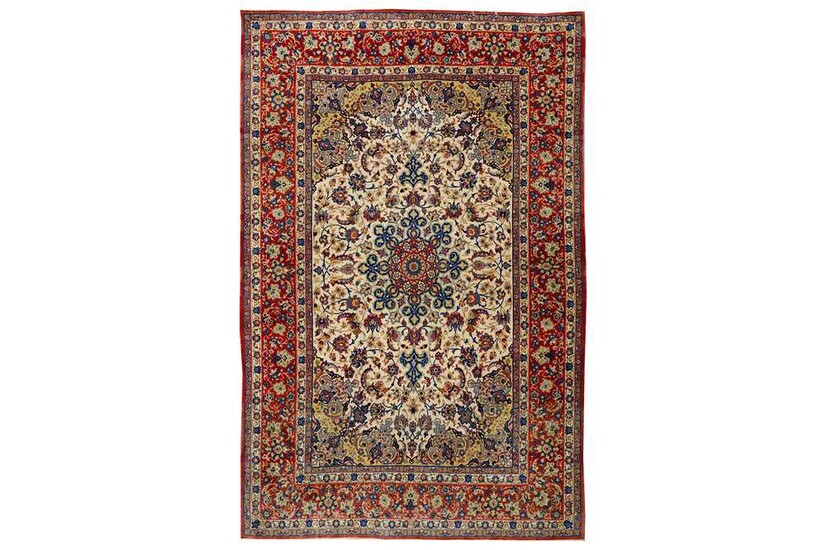 AN EXTREMELY FINE PART SILK ISFAHAN RUG, CENTRAL PERSIA...