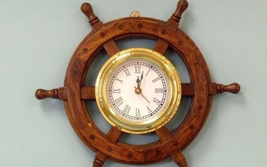 12" Premium Classic Wood and Brass Ship Wheel Clock