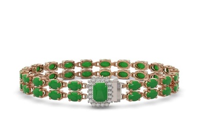 12.3 ctw Jade & Diamond Bracelet 14K Rose Gold