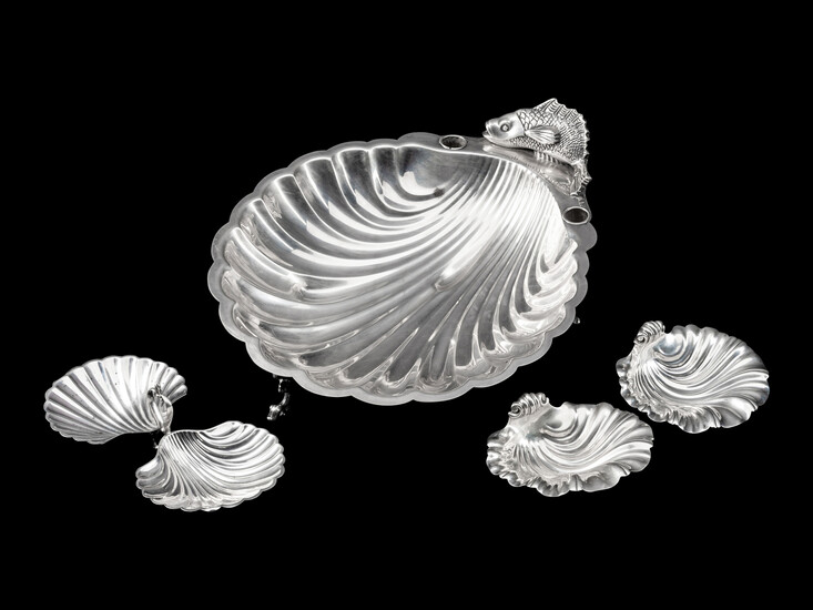 A Group of Three Silver and Silver-Plate Shell-Form Table Articles