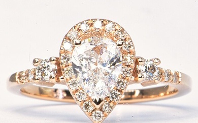 1.31 ct E SI1 - 14 kt. Pink gold - Ring - 1.01 ct Diamond - Diamonds, No Reserve Price