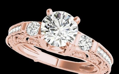 1.38 ctw Certified Diamond Solitaire Antique Ring 10k Rose Gold