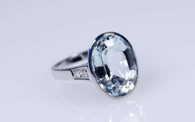 14 kt. Gold - Ring with 7.00 ct aquamarine and 0.25 ct diamonds - Handmade