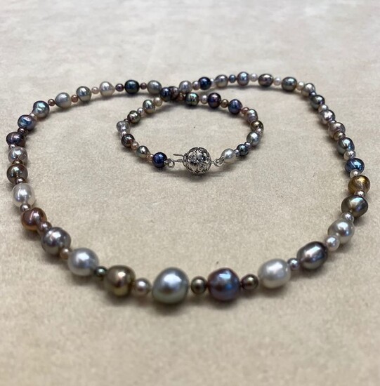 14 kt. Natural pearls, White gold, with diamonds - Certified Natural pearls GGTL Laboratory - Necklace - Diamonds
