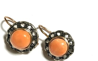 14 kt. Pink gold, Silver - Earrings Coral