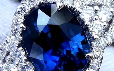 14 kt. White gold - Ring Sapphire - Ceylon Blue - Diamonds - No Reserve