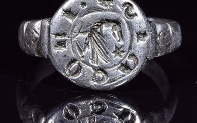 RARE VIKING SILVER RING WITH RAVEN AND RUNES