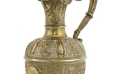 A silver ewer, by Alfred Ivory, London 1874, in the Cellini pattern, 31cm high, 29oz