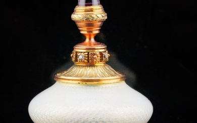 14K Gold and Enamel Scent Bottle W/Diamond and Amethyst
