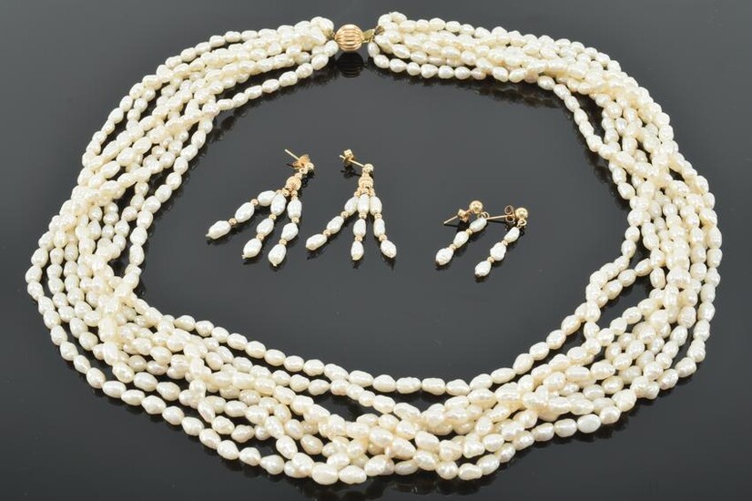 14K yellow gold and rice pearl multi-strand necklace
