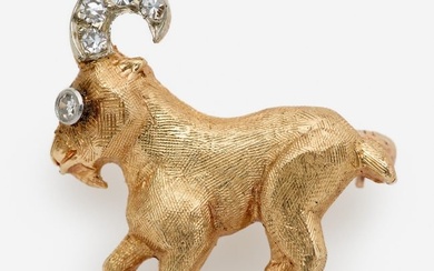 14k Diamond Billy Goat or Ram Animal Pin / Brooch
