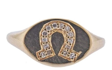 14k Gold Diamond Horseshoe Signet Ring