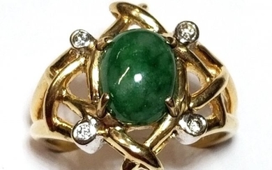 14k Gold Jadeite Jade Genuine Diamond Midcentury Freefo