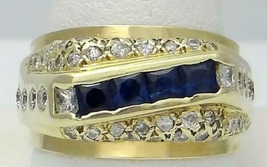 14k YELLOW GOLD 3/4ct DIAMOND 1.00ct SQUARE BLUE
