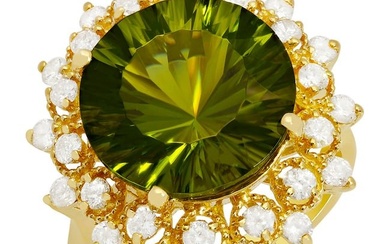14k Yellow Gold 8.45ct Peridot 0.84ct Diamond Ring