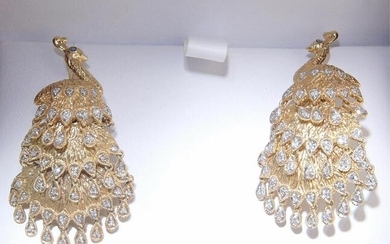 14kt Gold Articulating diamond peacock earrings