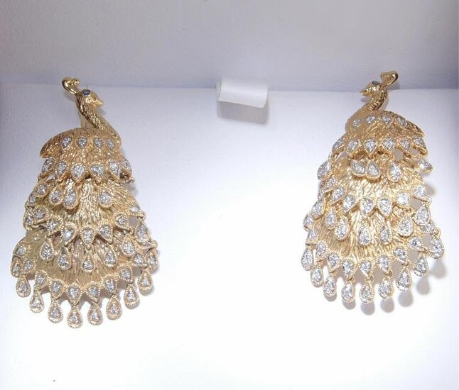 14kt Gold Articulating diamond peacock earrings