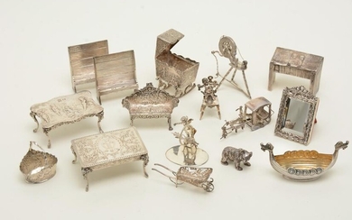16 sterling silver miniatures consisting of furniture