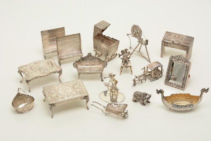 16 sterling silver miniatures consisting of furniture