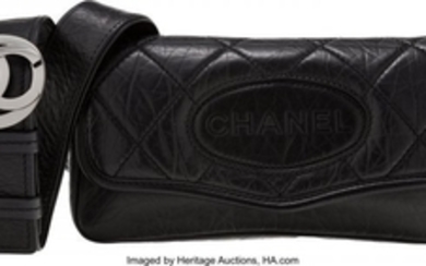 16041: Chanel Black Aged Quilted Lambskin Leather Cross