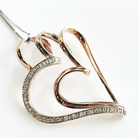18 kt. Gold, Pink gold, White gold - Necklace with pendant - 0.30 ct Diamond - Diamonds