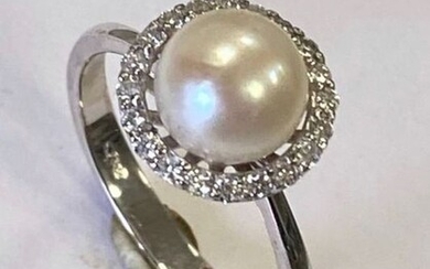 18 kt. Gold - Ring - 2.80 ct Akoya Pearl - Diamonds