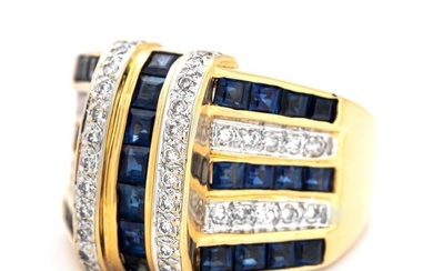 18 kt. Gold - Ring - 4.85 ct Sapphire - Diamonds
