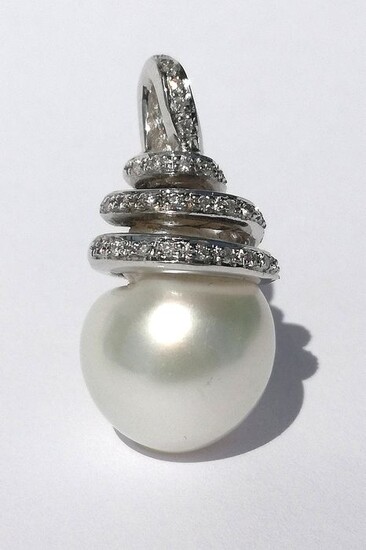 18 kt. South sea pearl, White gold, 16.5 mm - Pendant - Diamonds, ct 0.54
