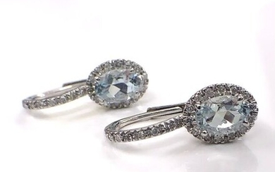 18 kt. White gold - Earrings - 2.92 ct Aquamarines - Diamonds