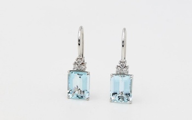 18 kt. White gold - Earrings Aquamarine - Diamonds