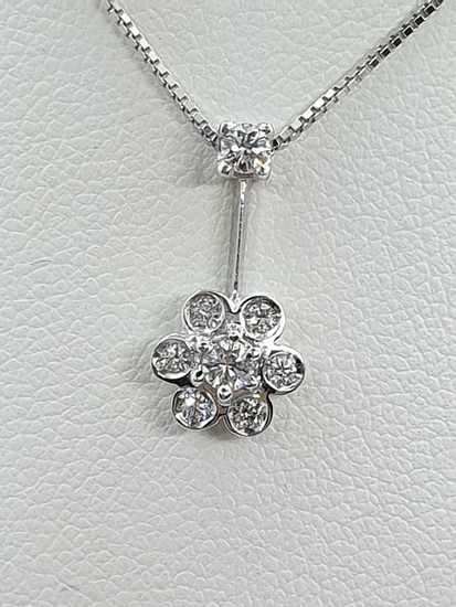 18 kt. White gold - Necklace with pendant - 0.12 ct Diamond - Diamonds