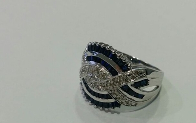 18 kt. White gold - Ring - 0.42 ct Diamond - Sapphire