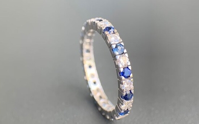 18 kt. White gold - Ring - 0.45 ct Diamond - Sapphire