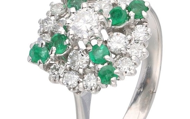 18 kt. White gold - Ring - 0.54 ct Diamond - Emerald