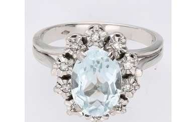 18 kt. White gold - Ring - 2.44 ct Aquamarine - Diamond
