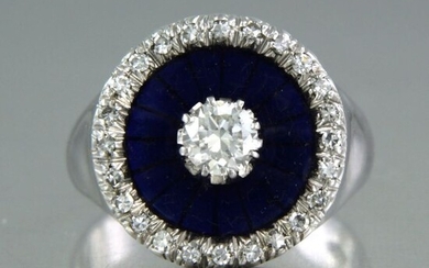 18 kt. White gold - Ring, blue enamel - 0.50 ct Diamond