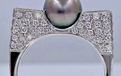 18 kt. White gold ring with 1.40ct diamonds and 1 Tahitian pearl - Without reserve price!