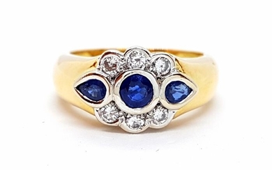 18 kts. Yellow gold - Ring Sapphire - Sapphire