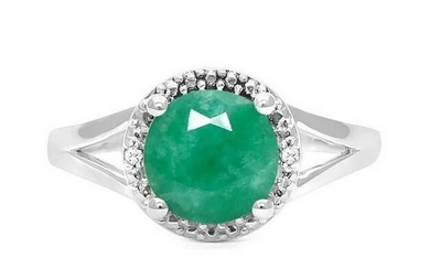 1.8CT Emerald & Diamond Ring in Sterling Silver