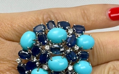 18K White Gold Sapphire & Persian Turquoise Ring