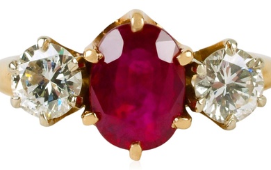 18K YELLOW GOLD, NATURAL RUBY AND DIAMOND RING