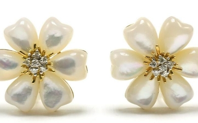 18Kt Mother of Pearl & Diamond Flower Earrings