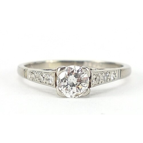 18ct white gold diamond solitaire ring with diamond shoulder...