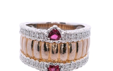 18k Gold and Platinum Ring with Rubies and Diamonds