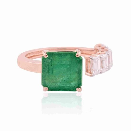 18k Rose Gold Ring HI/SI Diamond Emerald Jewelry
