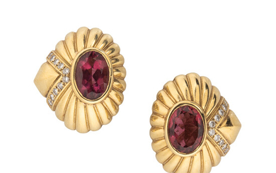 18kt Gold, Pink Tourmaline, and Diamond Earrings