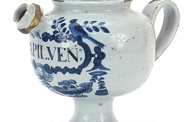 18th century Delft blue and white tin glazed drug jar with h...