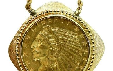 1911 Indian Head BLP $5 Gold Coin Necklace 14 Karat