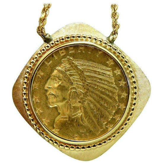 1911 Indian Head BLP $5 Gold Coin Necklace 14 Karat