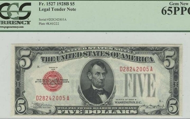 1928B $5 Legal Tender Note PCGS Gem New PPQ